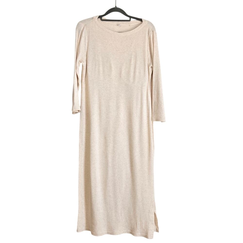 Minimalist Chic Quiet Luxury Lounge Ribbed Knit Built-In Bra Long Sleeve Dress M